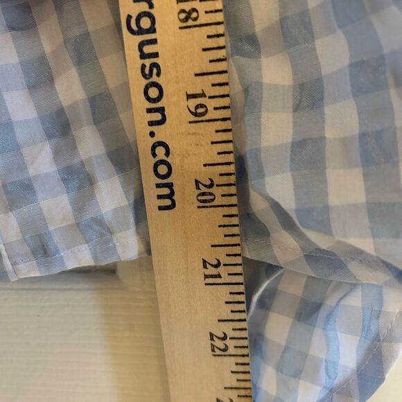 Madewell Button-Back Tie Front Short Sleeve Blue & White Gingham Check Blouse S - Picture 7 of 13